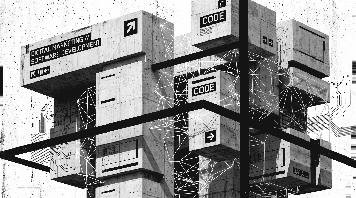 Surrealistyczna kompozycja architektoniczna w stylu brutalistycznym